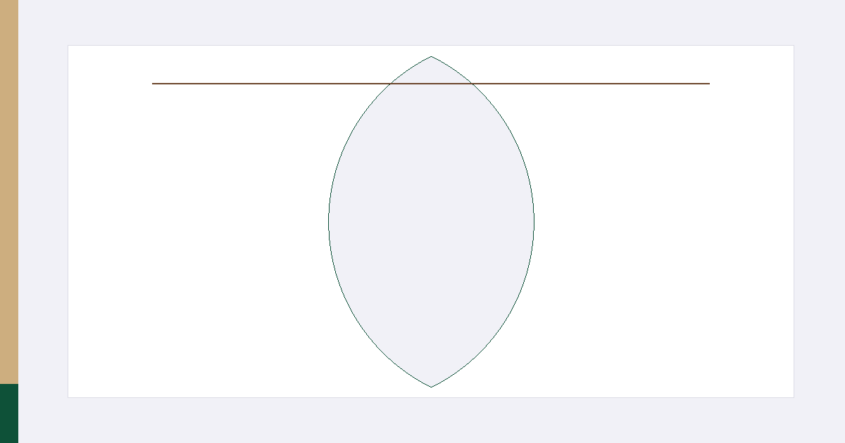 Illustration dessinée : une ouverture en marquise verticale découpée dans une plaque blanche sur fond perle, vide, aux proportions d'une housse à robe suspendue à une tringle ; un repère vert foncé en forme de marquise à la hauteur de l'épaule, et un bandeau plat couleur bois clair le long du bord gauche.